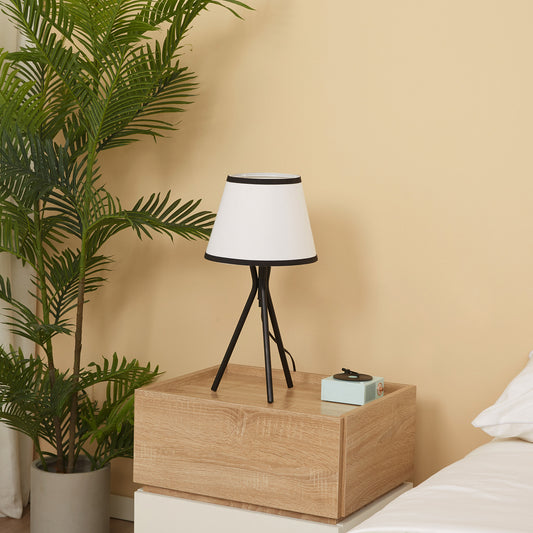 Lámpara de Mesa con Trípode de Metal Lámpara de Escritorio con Pantalla de Tela y Casquillo E27 Máx. 40W Estilo Moderno para Dormitorio Salón Ø25x50 cm Blanco y Negro