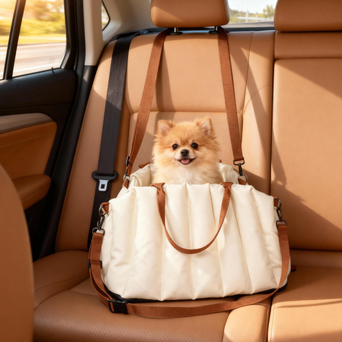Asiento de Coche para Perros Pequeños de hasta 5 kg con Cinturón de Seguridad Base Antideslizante y Funda Extraíble