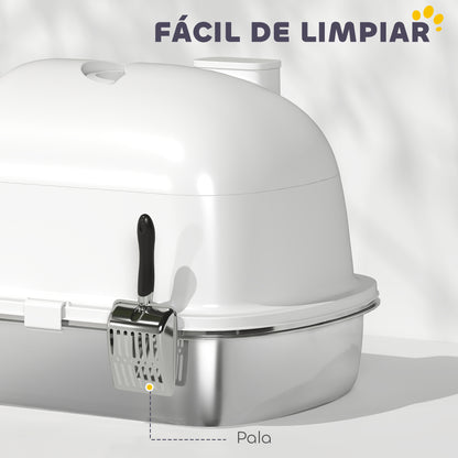 Maison de toilette pour chat bac à litière fermé bac acier inoxydable, nettoyage facile, 52,4 x 41,3 x 39,9 cm, blanc