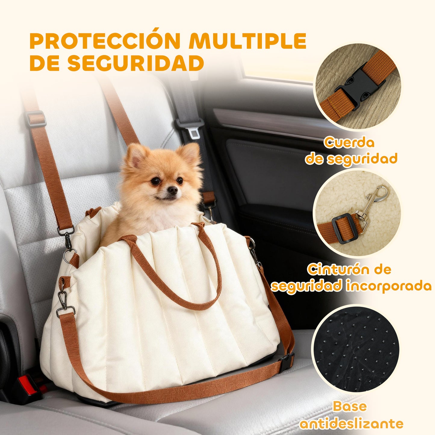 Asiento de Coche para Perros Pequeños de hasta 5 kg con Cinturón de Seguridad Base Antideslizante y Funda Extraíble