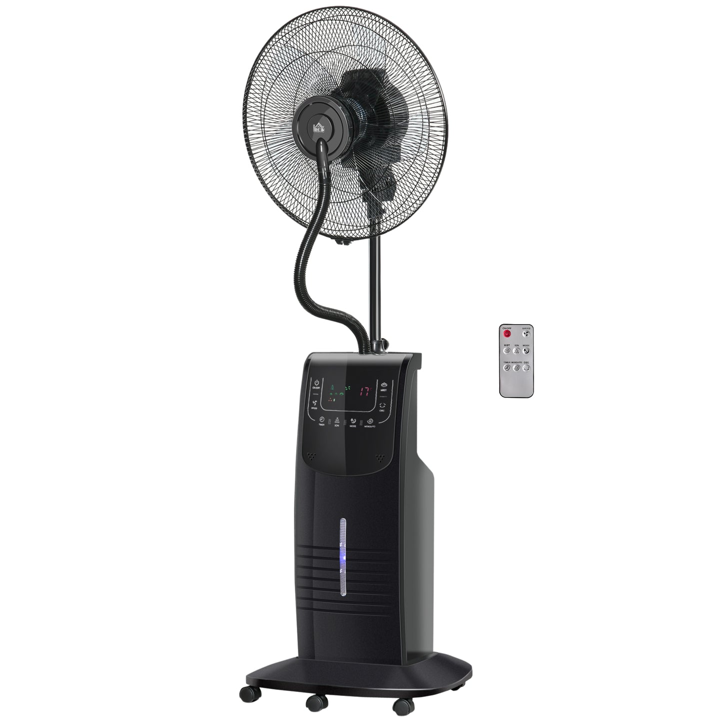 Ventilador de Pie Oscilante con Nebulizador 90W con Control Remoto 5 Aspas Tanque de Agua 3,1 L 44,5x44,5x135 cm Negro