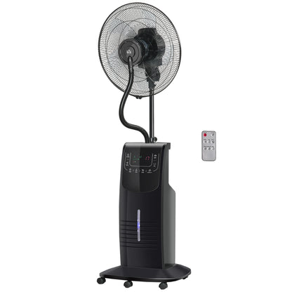 Ventilador de Pie Oscilante con Nebulizador 90W con Control Remoto 5 Aspas Tanque de Agua 3,1 L 44,5x44,5x135 cm Negro