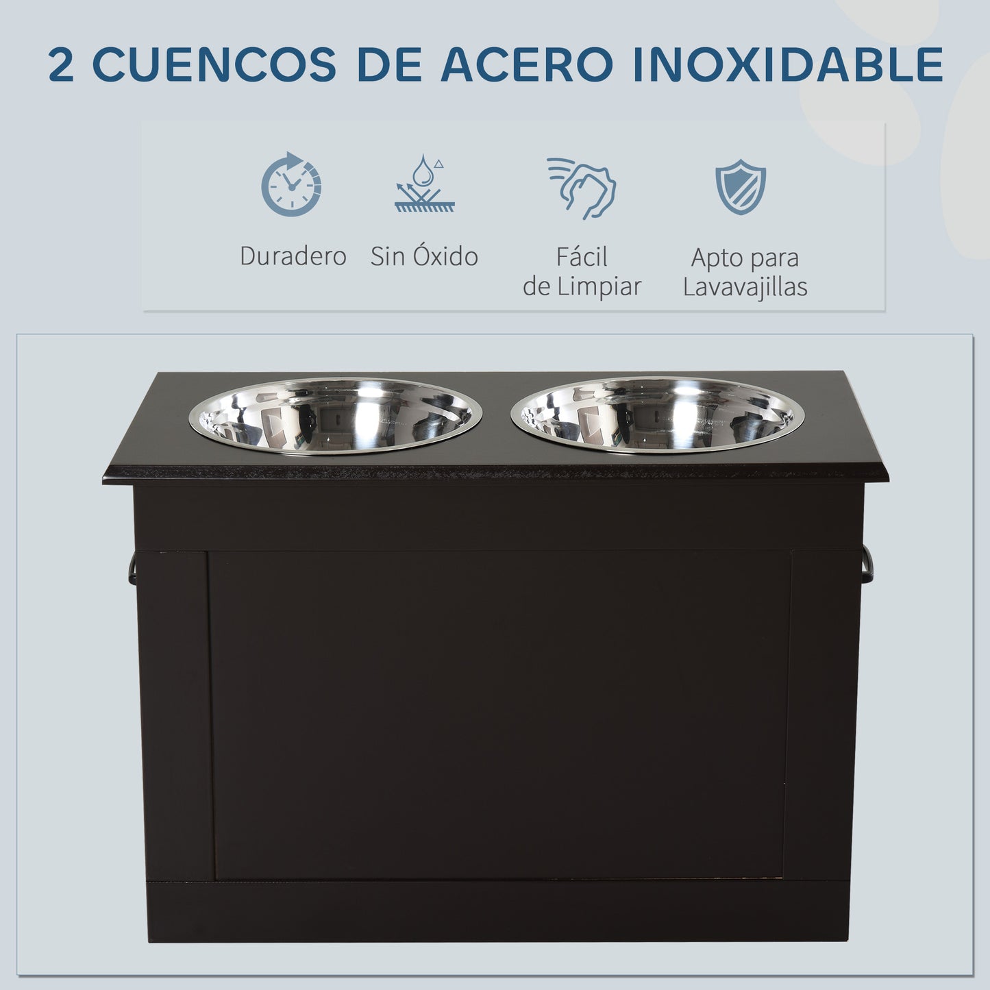 Comedero Elevado para Perros Grandes con 2 Cuencos de 2000ml y Almacenamiento Oculto 60x30x41 cm Marrón Oscuro