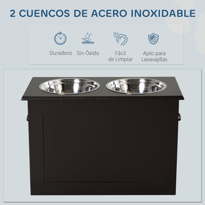 Comedero Elevado para Perros Grandes con 2 Cuencos de 2000ml y Almacenamiento Oculto 60x30x41 cm Marrón Oscuro
