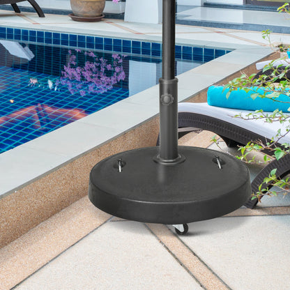 Base para Sombrilla de Resina de 25 kg con Ruedas y Asa Retráctil para Postes de Ø38/48 mm Ø53x41 cm Negro