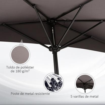 Sombrilla de jardín de medio 2,7 m, paraguas exterior para balcón con 5 varillas de acero, sombra para patio, gris