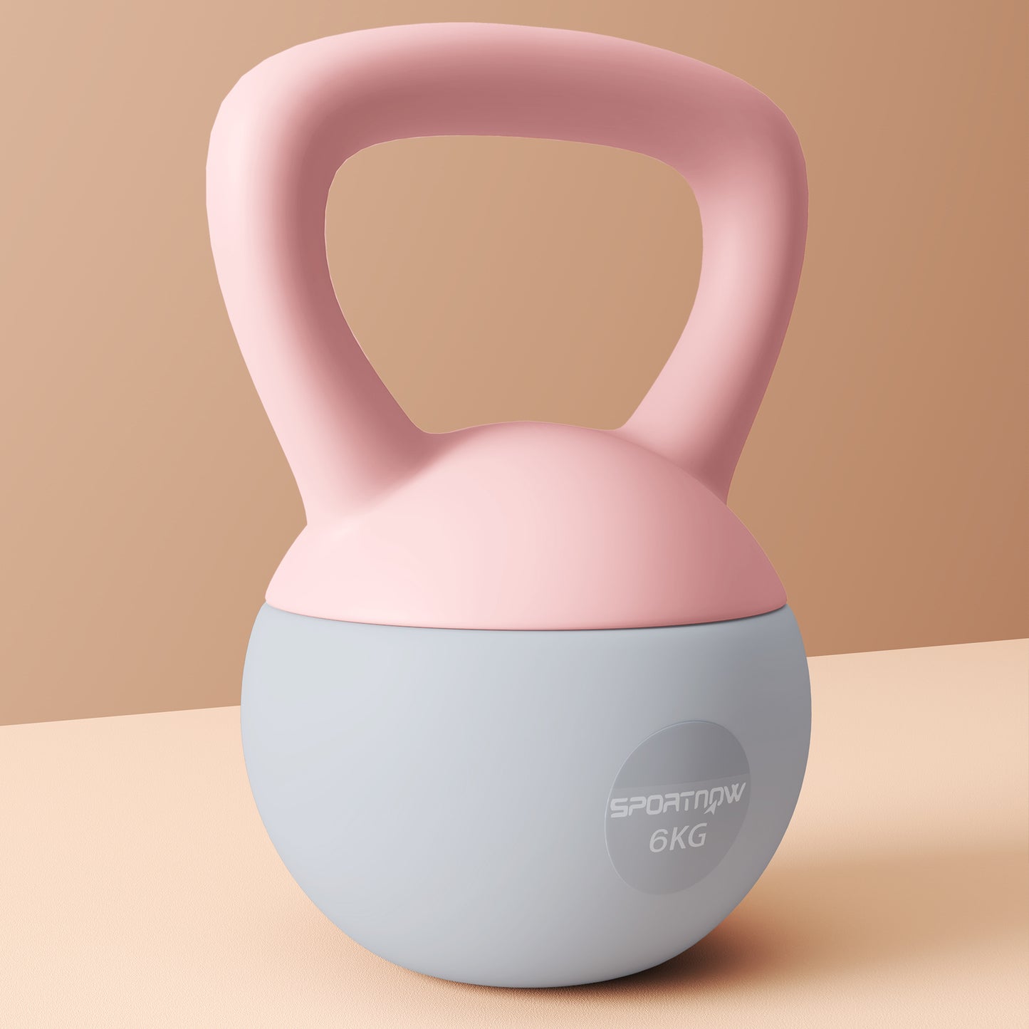 Kettlebell suave de 6KG, Kettlebell con mango antideslizante para gimnasio en casa, levantamiento de pesas, entrenamiento de fuerza, rosa/gris