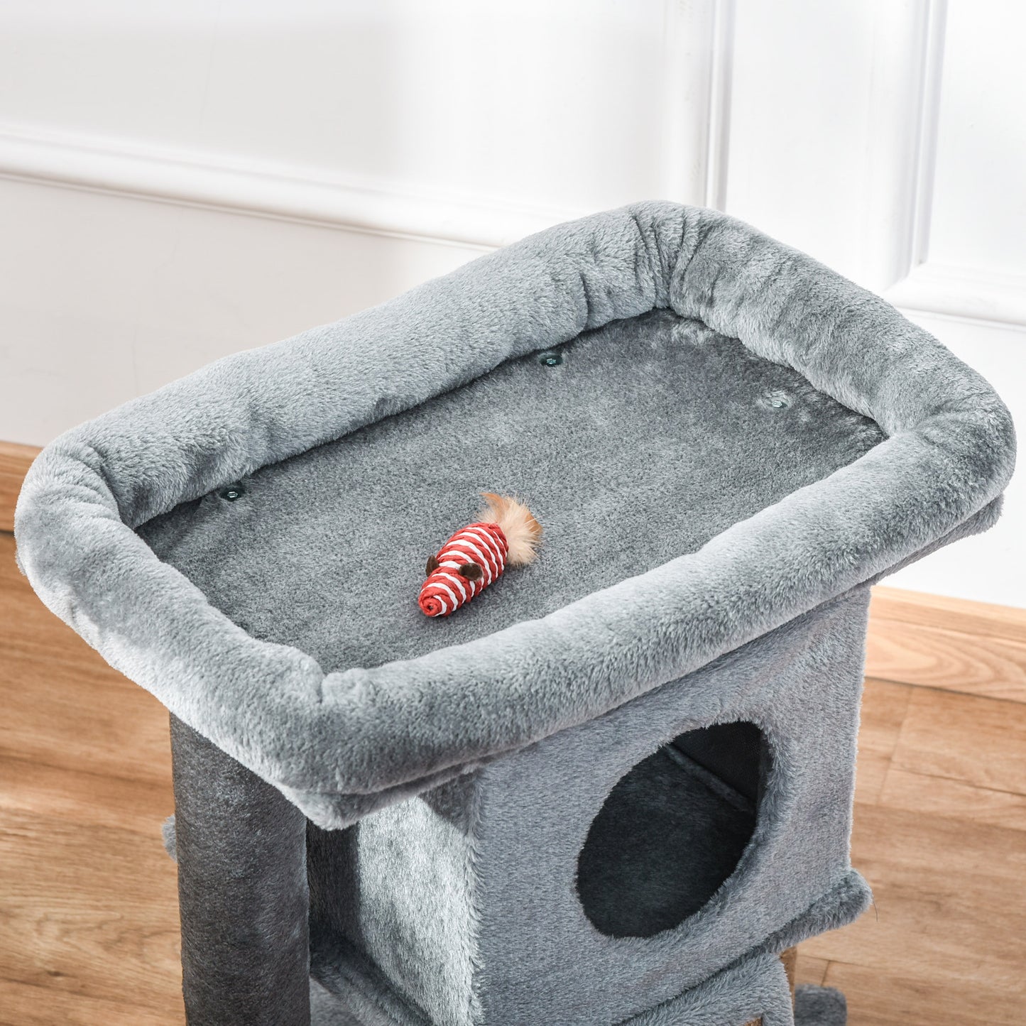 Árbol Rascador para Gatos Pequeños de 57 cm con Poste de Yute Rampa para Rascar Cama y Bola Colgante 40x40x57 cm Gris