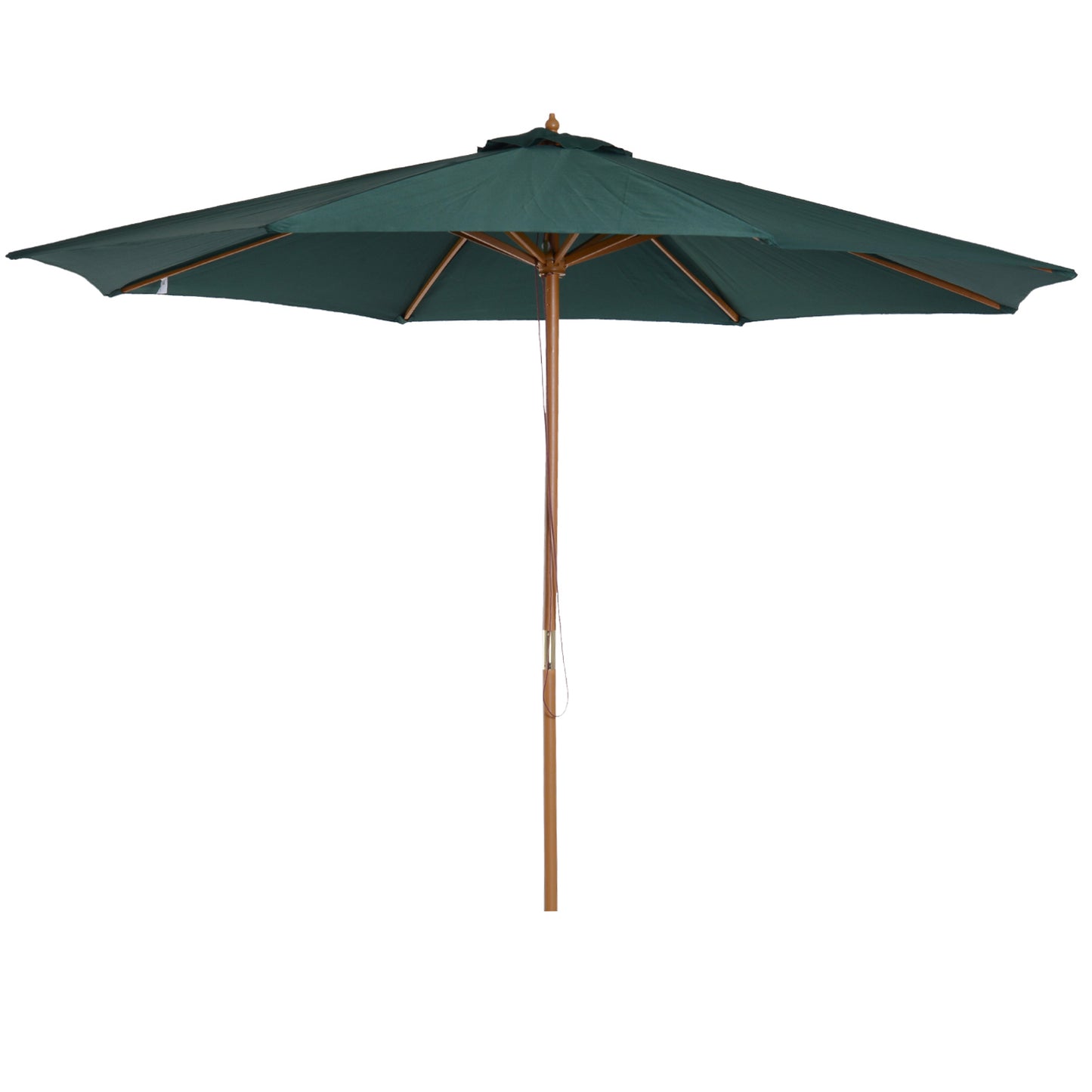 Sombrilla de patio de madera de 3(m), parasol de jardín operado por polea con mecanismo de cuerda y 8 varillas, verde oscuro