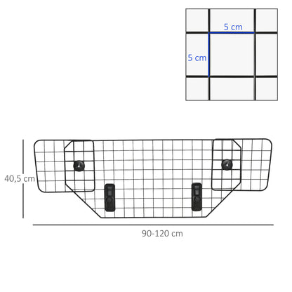 Protector para perros para coches Barrera ajustable para maletero Malla de metal con reposacabezas para mascotas, 90-120W x 40,5H cm