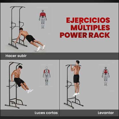 Torre de Potencia Estación de Fondos Barra de Dominadas Equipo Multifuncional de Flexiones con Altura Ajustable para Gimnasio en Casa Entrenamiento de Fuerza Fitness