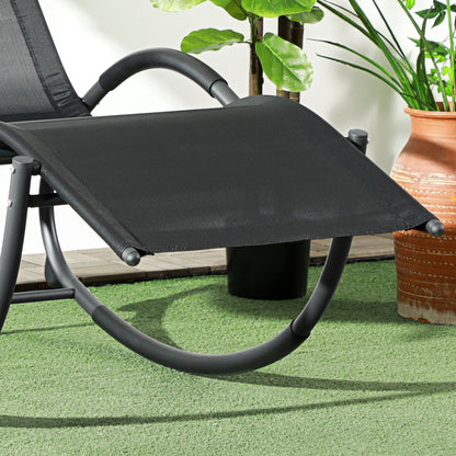 Tumbona Mecedora con Reposacabezas Reposabrazos y Marco Metálico Carga 120 kg para Interior y Exterior 155x61x88cm Negro