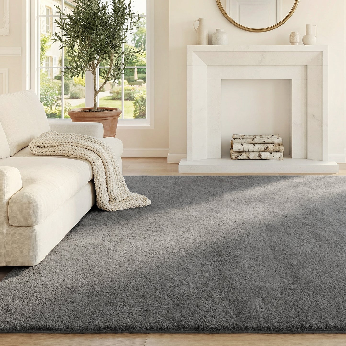Alfombra Salón 120x160 cm Lavable en Lavadora Pelo Largo Estilo Moderno Tapete para Sala de Estar Dormitorio Gris Claro