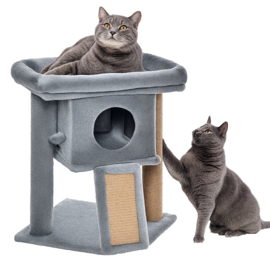 Árbol Rascador para Gatos Pequeños de 57 cm con Poste de Yute Rampa para Rascar Cama y Bola Colgante 40x40x57 cm Gris