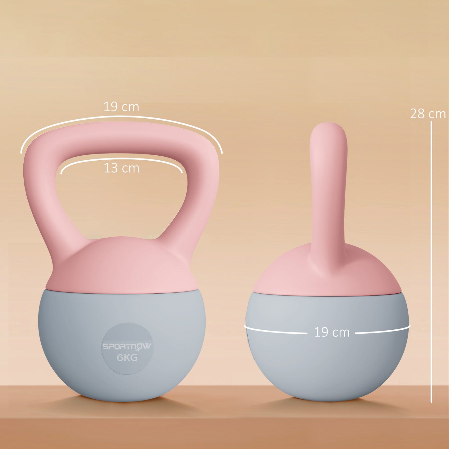 Kettlebell suave de 6KG, Kettlebell con mango antideslizante para gimnasio en casa, levantamiento de pesas, entrenamiento de fuerza, rosa/gris