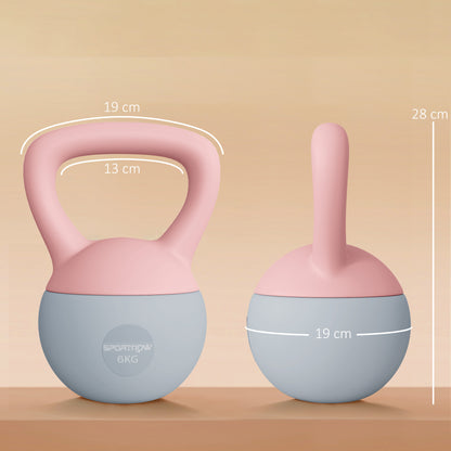 Kettlebell suave de 6KG, Kettlebell con mango antideslizante para gimnasio en casa, levantamiento de pesas, entrenamiento de fuerza, rosa/gris
