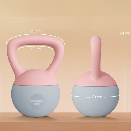 Kettlebell suave de 6KG, Kettlebell con mango antideslizante para gimnasio en casa, levantamiento de pesas, entrenamiento de fuerza, rosa/gris