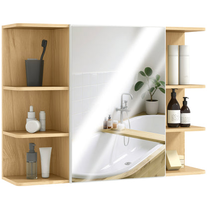 Armario de Espejo de Baño con Estantes Abiertos de Almacenamiento - Acabado en Madera Natural
