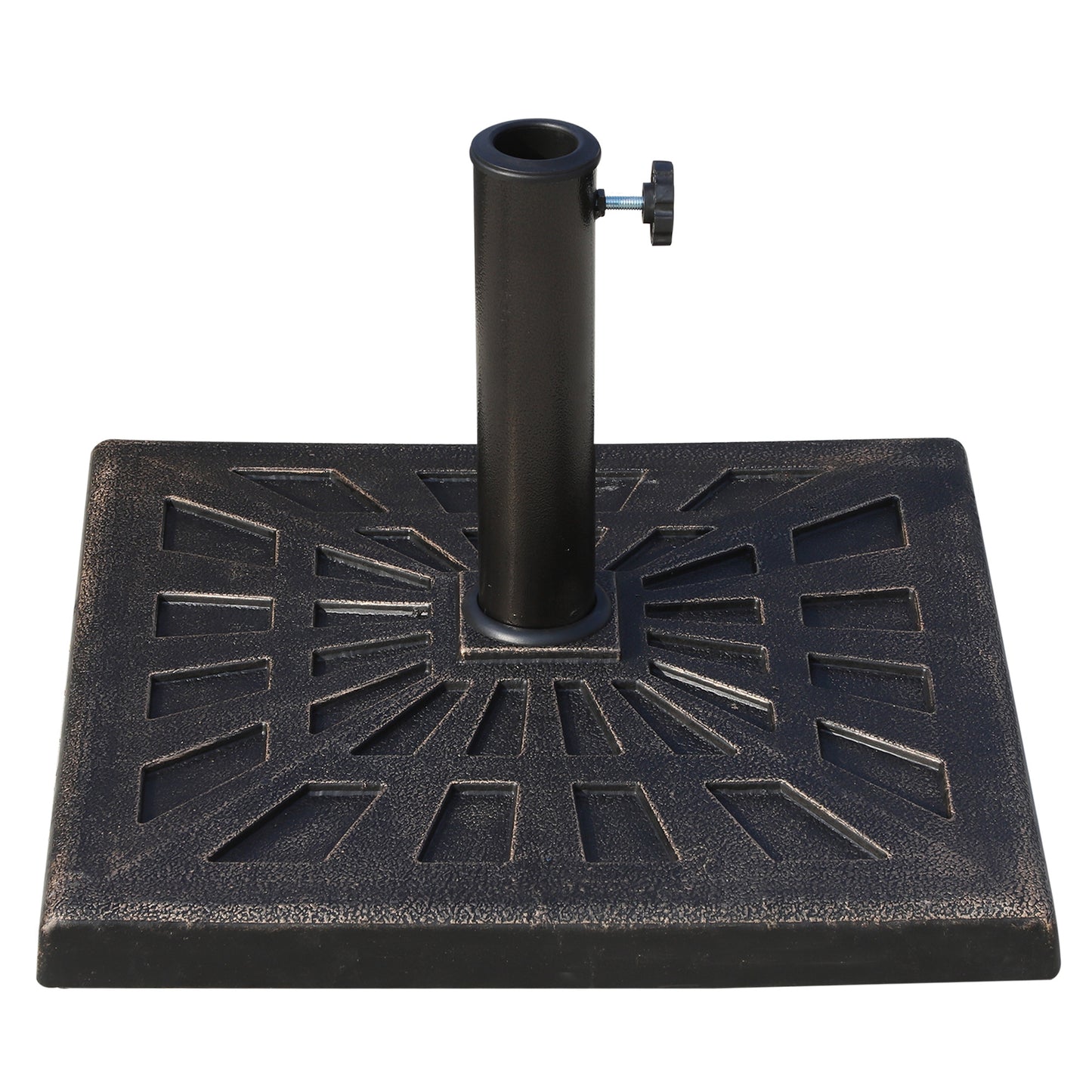 Base de soporte de sombrilla cuadrada para jardín y patio de resina duradera de 15 kg con colofonia estampada, bronce