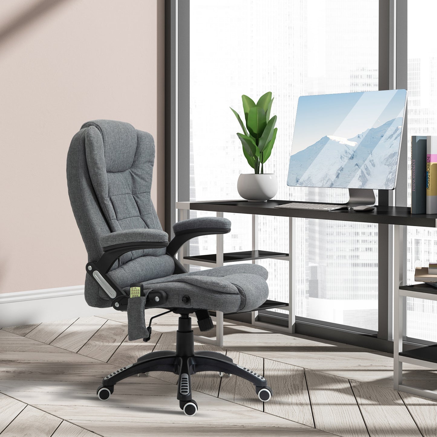 Silla de Masaje con 6 Puntos de Masaje con Función de Calefacción Altura Ajustable y Ruedas 68x72x110-120 cm Gris