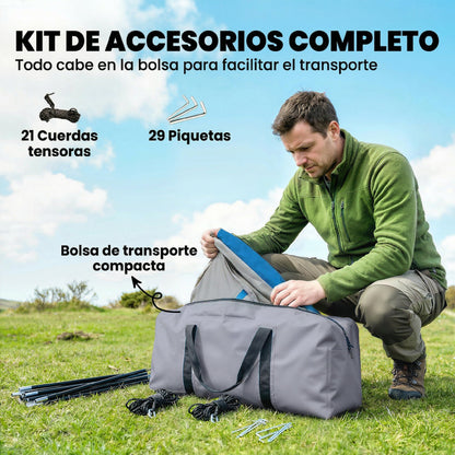 Tienda de Campaña Familiar Tipo Túnel para 5 Personas con 3 Habitaciones Puerta 4 Ventanas Impermeable Fácil Montaje