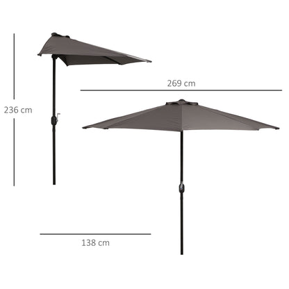 Sombrilla de jardín de medio 2,7 m, paraguas exterior para balcón con 5 varillas de acero, sombra para patio, gris