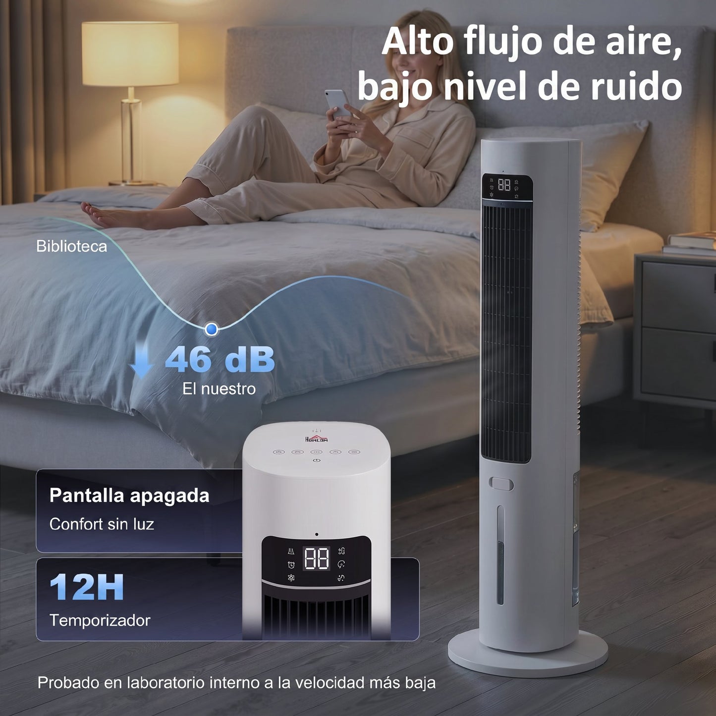 Climatizador Evaporativo 3 en 1 con Depósito de 3 L Oscilación 48° 3 Velocidades 3 Modos Temporizador 12h Blanco