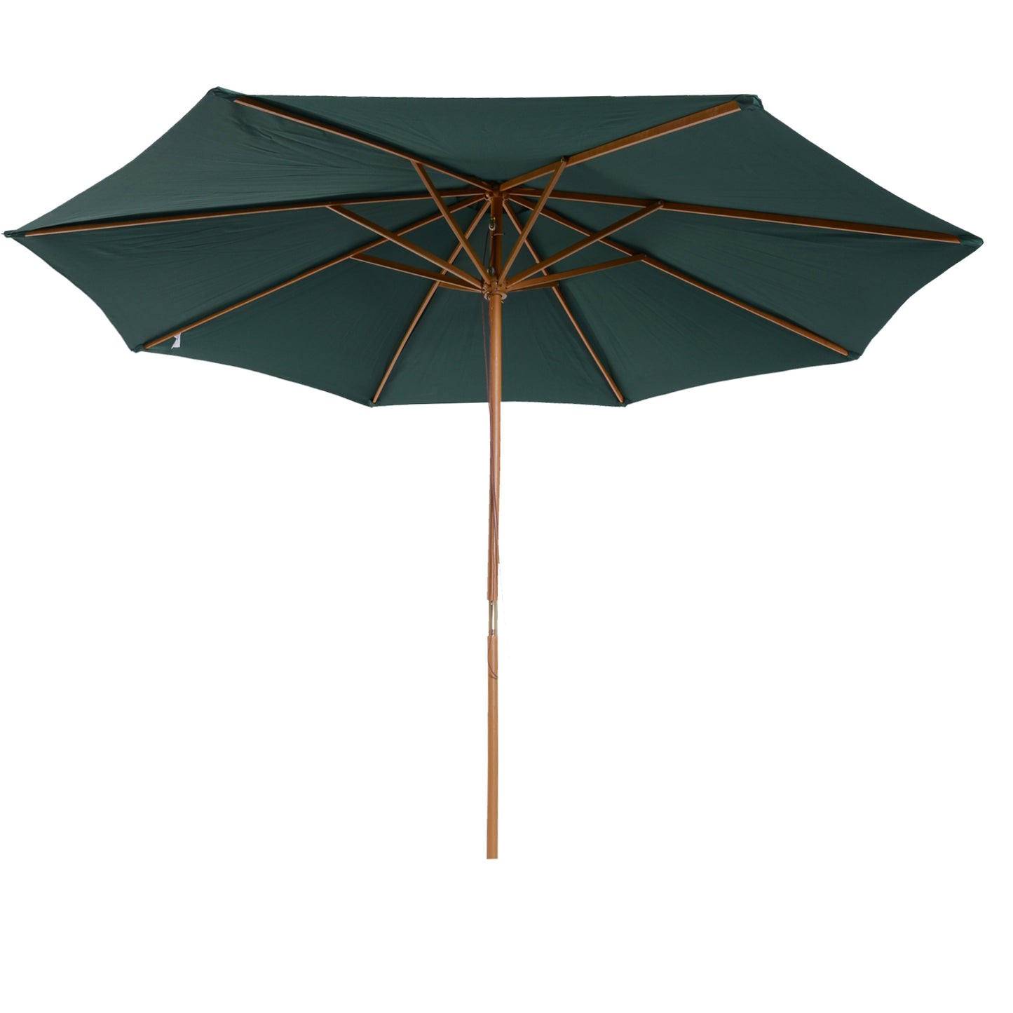 Sombrilla de patio de madera de 3(m), parasol de jardín operado por polea con mecanismo de cuerda y 8 varillas, verde oscuro