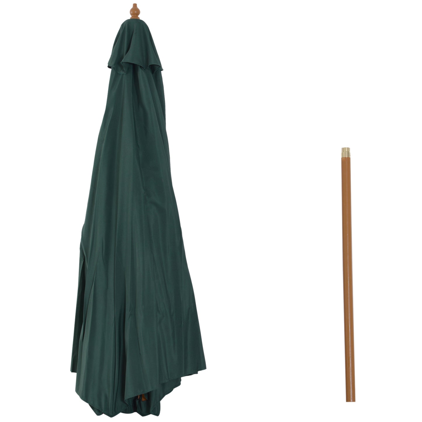 Sombrilla de patio de madera de 3(m), parasol de jardín operado por polea con mecanismo de cuerda y 8 varillas, verde oscuro