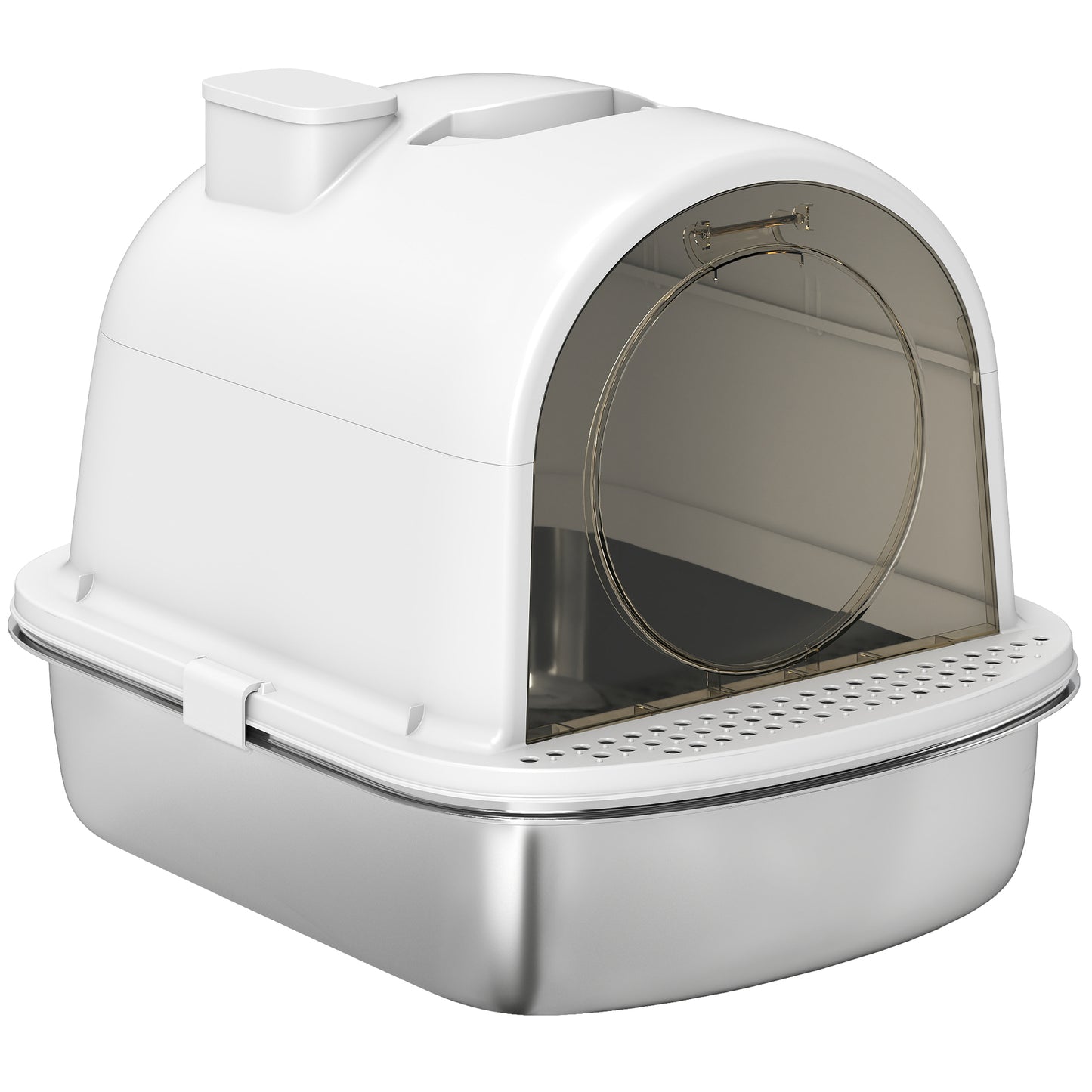 Maison de toilette pour chat bac à litière fermé bac acier inoxydable, nettoyage facile, 52,4 x 41,3 x 39,9 cm, blanc
