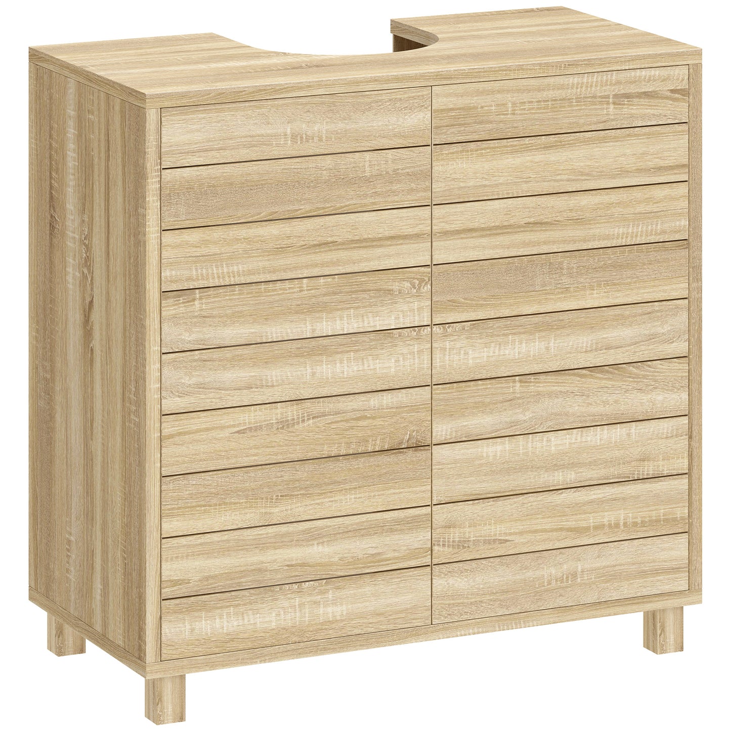 Mueble Bajo Lavabo con Estante Ajustable Puertas de Listones y Apertura por Presión para Lavabo con Pedestal o Pared