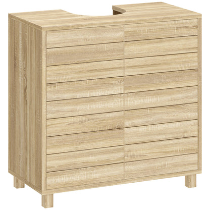 Mueble Bajo Lavabo con Estante Ajustable Puertas de Listones y Apertura por Presión para Lavabo con Pedestal o Pared