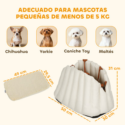 Asiento de Coche para Perros Pequeños de hasta 5 kg con Cinturón de Seguridad Base Antideslizante y Funda Extraíble