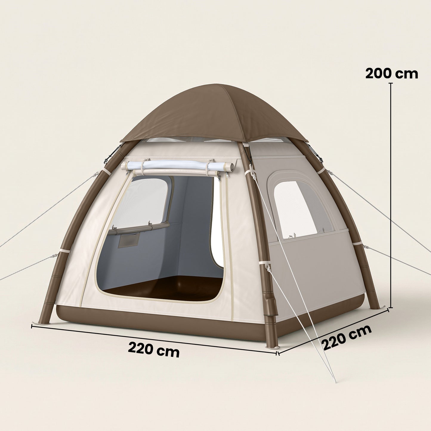 Tienda de campaña inflable con toldo impermeable, tienda de aire para 3 personas 3000mm, color crema
