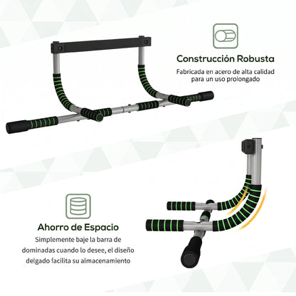 Barra de Dominadas Multifuncional Barra de Dominadas de Pared con Mangos Antideslizantes Carga 110 kg Gris y Negro