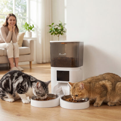 Comedero Automático 6L WiFi 2.4G con Control App 2 Cuencos Programable 1-10 Comidas Grabadora Voz 10s Fácil de Limpiar