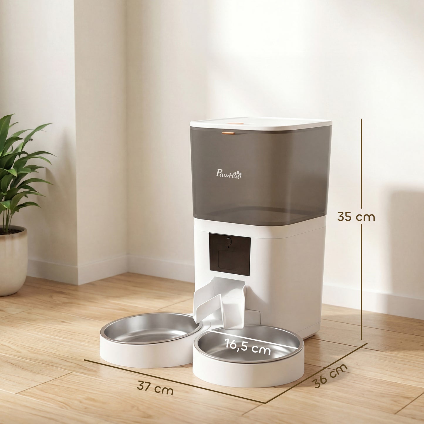 Comedero Automático 6L WiFi 2.4G con Control App 2 Cuencos Programable 1-10 Comidas Grabadora Voz 10s Fácil de Limpiar