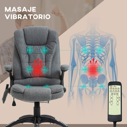 Silla de Masaje con 6 Puntos de Masaje con Función de Calefacción Altura Ajustable y Ruedas 68x72x110-120 cm Gris