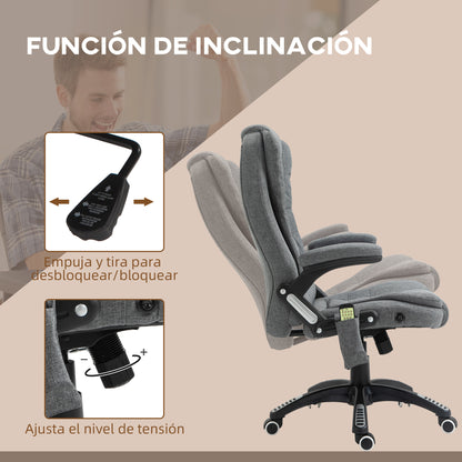 Silla de Masaje con 6 Puntos de Masaje con Función de Calefacción Altura Ajustable y Ruedas 68x72x110-120 cm Gris