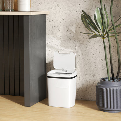 Cubo de sensor de 15L, cubo de cocina automático sin contacto, fácil de limpiar, funciona con batería para hogar, oficina, dormitorio, baño, blanco