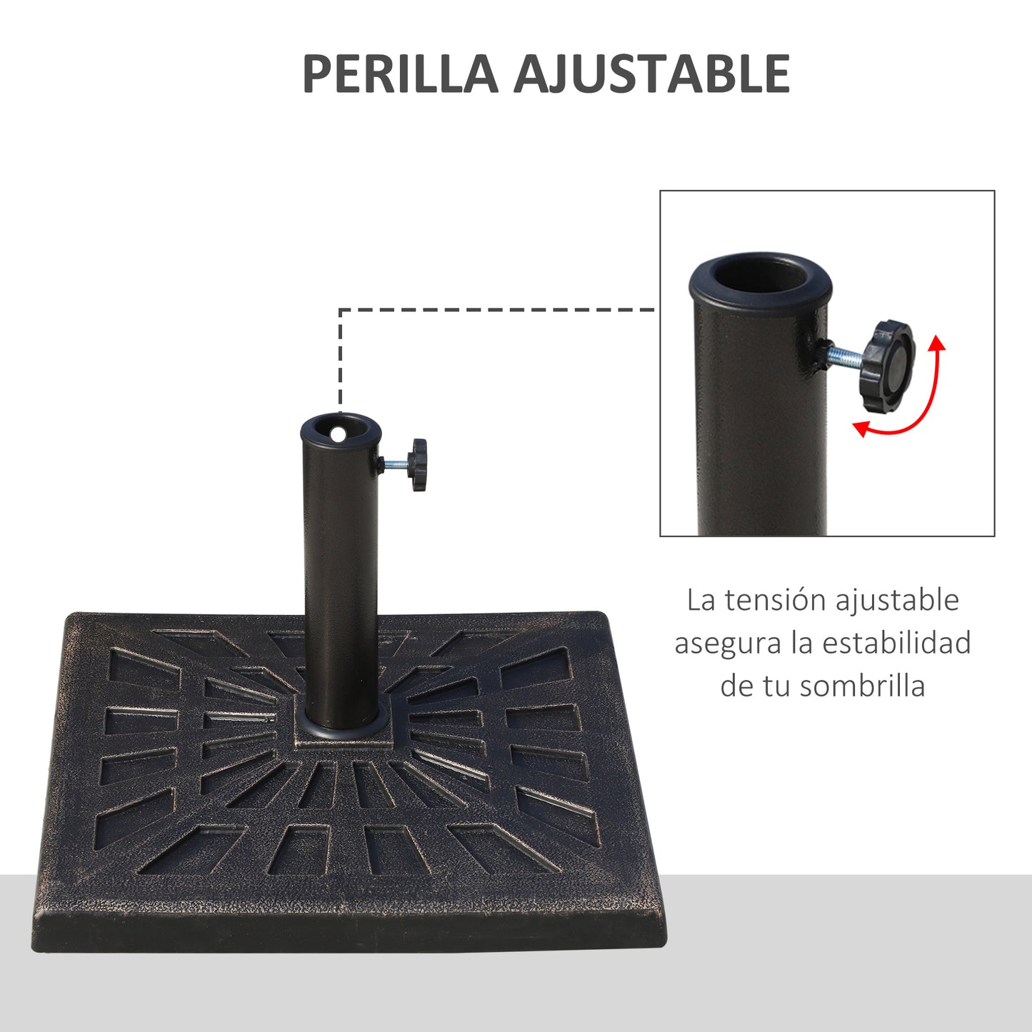 Base de soporte de sombrilla cuadrada para jardín y patio de resina duradera de 15 kg con colofonia estampada, bronce