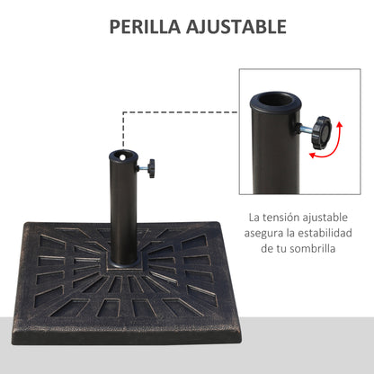 Base de soporte de sombrilla cuadrada para jardín y patio de resina duradera de 15 kg con colofonia estampada, bronce