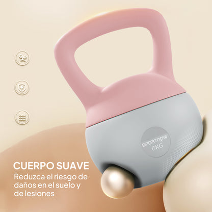 Kettlebell suave de 6KG, Kettlebell con mango antideslizante para gimnasio en casa, levantamiento de pesas, entrenamiento de fuerza, rosa/gris