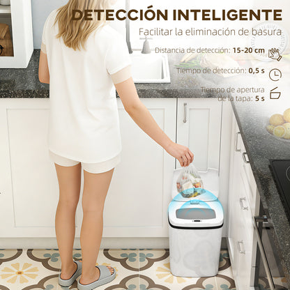 Cubo de sensor de 15L, cubo de cocina automático sin contacto, fácil de limpiar, funciona con batería para hogar, oficina, dormitorio, baño, blanco