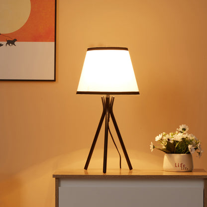 Lámpara de Mesa con Trípode de Metal Lámpara de Escritorio con Pantalla de Tela y Casquillo E27 Máx. 40W Estilo Moderno para Dormitorio Salón Ø25x50 cm Blanco y Negro