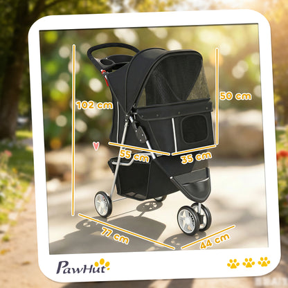 Cochecito para Mascotas de 3 Ruedas para Perros Pequeños y Miniatura, Negro