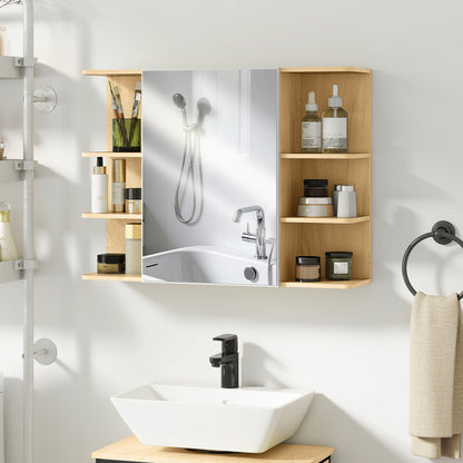 Armario de Espejo de Baño con Estantes Abiertos de Almacenamiento - Acabado en Madera Natural