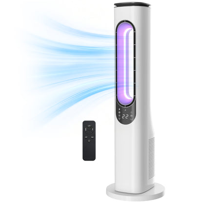 Ventilador de Torre sin Aspas con Luces LED Control Remoto 3 Velocidades 3 Modos Temporizador 15H Oscilación 50° Blanco