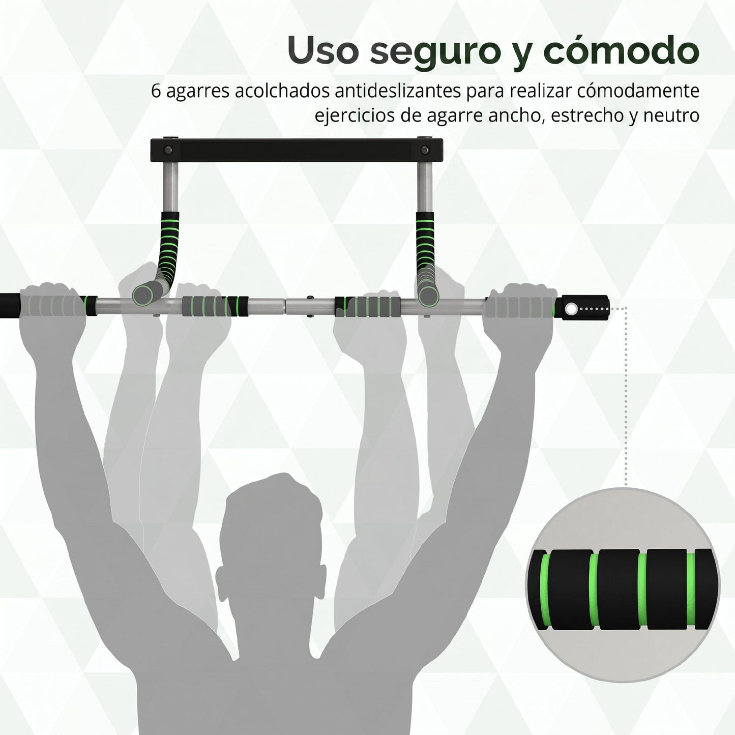 Barra de Dominadas Multifuncional Barra de Dominadas de Pared con Mangos Antideslizantes Carga 110 kg Gris y Negro