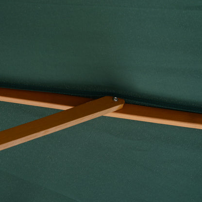 Sombrilla de patio de madera de 3(m), parasol de jardín operado por polea con mecanismo de cuerda y 8 varillas, verde oscuro